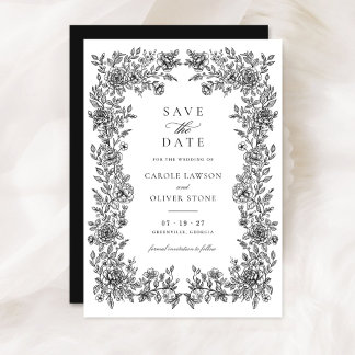 Invitation Floral Elegant Vintage Frame Wedding Enregistrer l