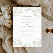Invitation Floral Elegant Vintage Sage Mariage vert