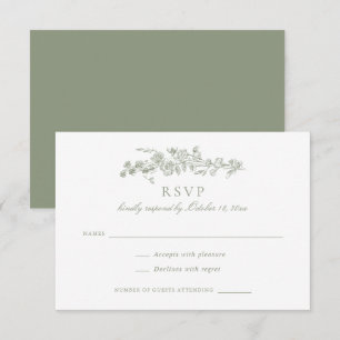 Invitation Floral Elegant Vintage Sage Toile Mariage RSVP
