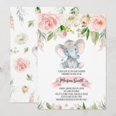 Invitation Floral Elephant Baby Shower (Devant / Derrière)