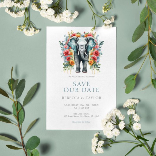 Invitation Floral Elephant Bay Bleu et blanc Enregistrer la d