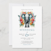 Invitation Floral Elephant Bay Mariage bleu et blanc (Devant)