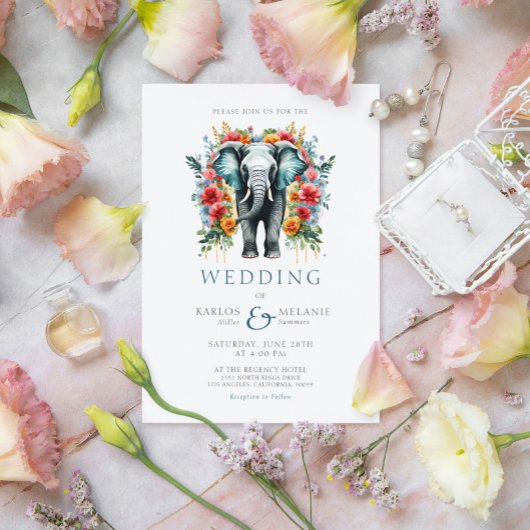 Invitation Floral Elephant Bay Mariage bleu et blanc