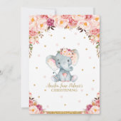Invitation Floral Elephant Christening Baptême Girl (Dos)