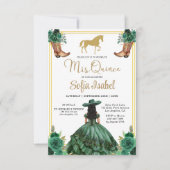 Invitation Floral Emerald Green Boots Horse Quinceanera (Devant)