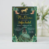 Invitation Floral Emerald Green Boots Horse Quinceanera (Debout devant)