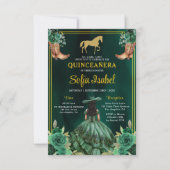 Invitation Floral Emerald Green Boots Horse Quinceanera (Devant)
