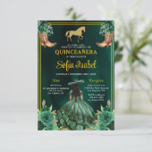 Invitation Floral Emerald Green Boots Horse Quinceanera (Debout devant)