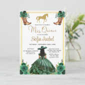 Invitation Floral Emerald Green Boots Horse Quinceanera (Debout devant)