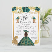 Invitation Floral Emerald Green Boots Horse Quinceanera (Debout devant)
