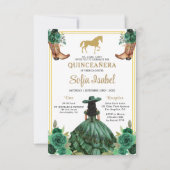 Invitation Floral Emerald Green Boots Horse Quinceanera (Devant)
