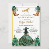 Invitation Floral Emerald Green Boots Horse Quinceanera (Devant)