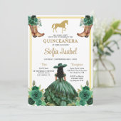 Invitation Floral Emerald Green Boots Horse Quinceanera (Debout devant)