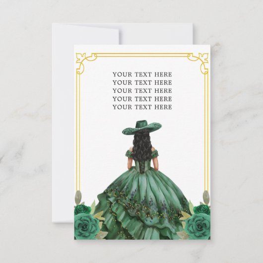 Invitation Floral Emerald Green Boots Horse Quinceanera (Dos)