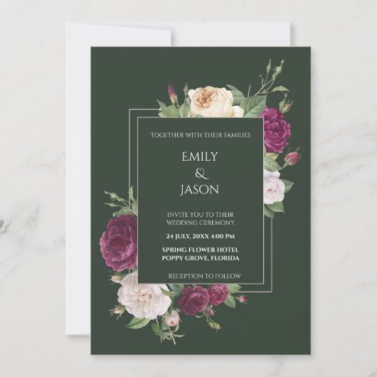 Invitation Floral Emerald Green Bourgogne (Devant)