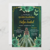 Invitation Floral Emerald Green Butterfly Quinceanera (Devant)