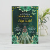 Invitation Floral Emerald Green Butterfly Quinceanera (Debout devant)