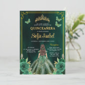 Invitation Floral Emerald Green Butterfly Quinceanera (Debout devant)
