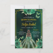 Invitation Floral Emerald Green Butterfly Quinceanera (Devant)