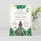 Invitation Floral Emerald Green Butterfly Quinceanera (Debout devant)