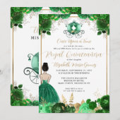 Invitation Floral Emerald Green Cendrillon Royal Quinceanera (Devant / Derrière)