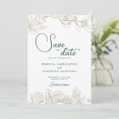 Invitation Floral Emerald Green Gold Wedding Enregistrer La D (Debout devant)