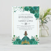 Invitation Floral Emerald Green Princess Quinceanera (Debout devant)