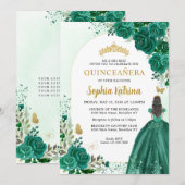Invitation Floral Emerald Green Princesse Anniversaire Quince (Devant / Derrière)