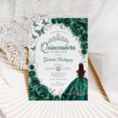 Invitation Floral Emerald Green Silver Quinceanera