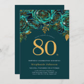 Invitation Floral Emerald Vert et or 80e anniversaire (Devant / Derrière)