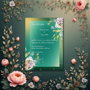 Invitation Floral émeraude verdure indienne rose mariage invi