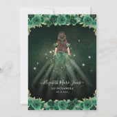 Invitation Floral Émeraude Vert Éperche Anniversaire Quincean (Dos)