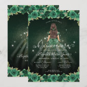 Invitation Floral Émeraude Vert Éperche Anniversaire Quincean (Devant / Derrière)