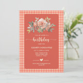 Invitation Floral En vichy Joyeux anniversaire de fête (Debout devant)