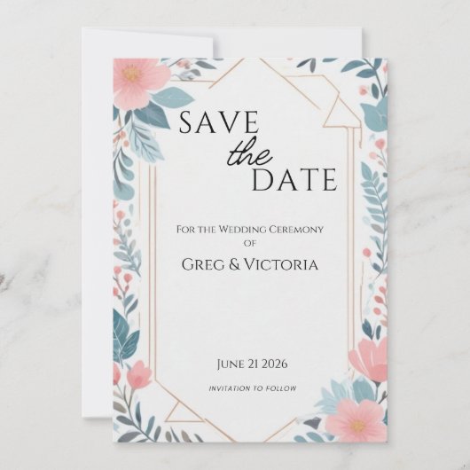 Invitation Floral Enregistrer la date (Devant)
