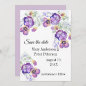 Invitation Floral enregistrer la date des volets violets (Devant / Derrière)