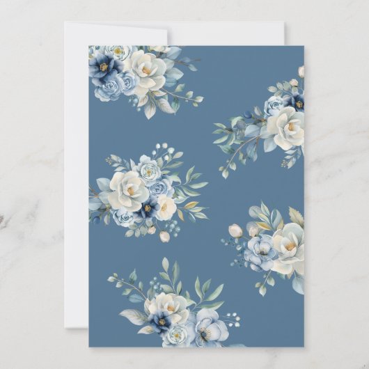 Invitation Floral Enregistrer La Date, Dusty Blue Enregistrer (Dos)