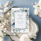 Invitation Floral Enregistrer La Date, Dusty Blue Enregistrer