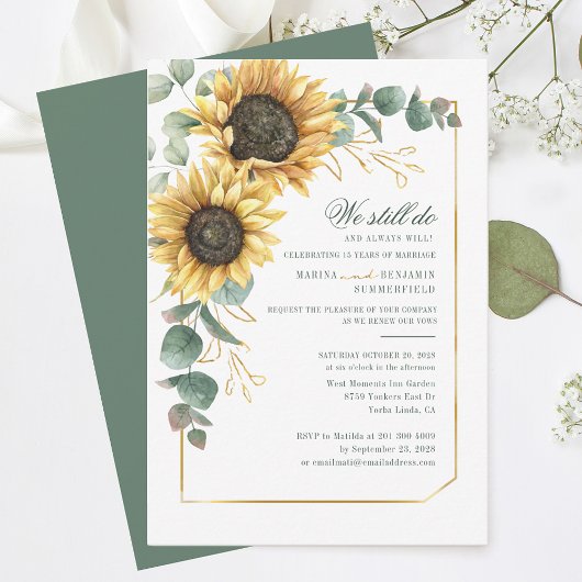 Invitation Floral Eucalyptus tournesol Mariage Vow renouveau