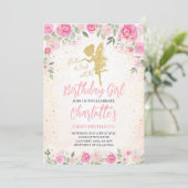 Invitation Floral Fairy Birthday Gold Parties scintillant (Debout devant)
