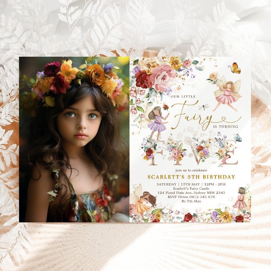 Invitation Floral Fairy Princess Enchantée 5e fête d'annivers