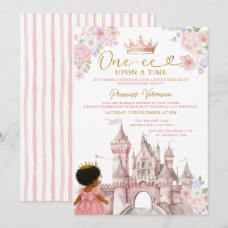 Invitation Floral Fairytale African American Girl Birthday