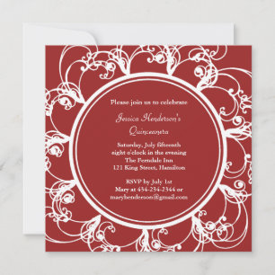 Invitation floral fantaisie Quinceanera (rouge)