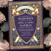 Invitation Floral Fantasy Swords Shield Monogram Wedding
