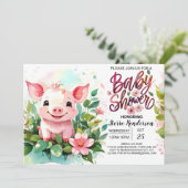 Invitation Floral Farm Adventure Piglet's Baby shower (Debout devant)
