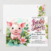 Invitation Floral Farm Adventure Piglet's Baby shower (Devant / Derrière)