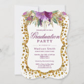 Invitation Floral Faux Gold Parties scintillant Confetti Grad (Devant)
