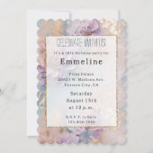 Invitation Floral féminin violet bleu et or (Devant)