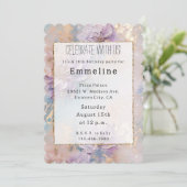 Invitation Floral féminin violet bleu et or (Debout devant)