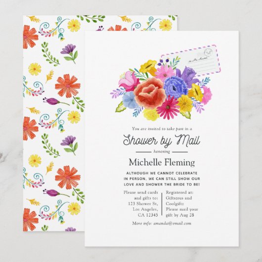 Invitation Floral Fête des mariées de Fiesta mexicaine par co (Devant / Derrière)